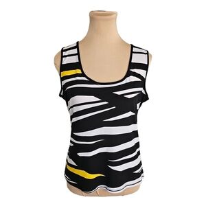 Frank Lyman Design Black Yellow and White Graphic Fitted Tank Top Sz 10